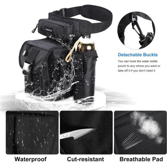 Drop Leg Bag for Men Tactical Metal Detecting Thigh Pack with Water Bottle Pouch - Picture 4 of 7